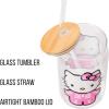 Silver Buffalo Sanrio Hello Kitty and Friends Cinnamoroll Polaroids Glass Jar Tumbler with Bamboo Lid and Glass Straw, 16 Ounces(Hello Kitty Halloween Skeleton)