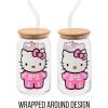 Silver Buffalo Sanrio Hello Kitty and Friends Cinnamoroll Polaroids Glass Jar Tumbler with Bamboo Lid and Glass Straw, 16 Ounces(Hello Kitty Halloween Skeleton)