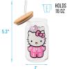 Silver Buffalo Sanrio Hello Kitty and Friends Cinnamoroll Polaroids Glass Jar Tumbler with Bamboo Lid and Glass Straw, 16 Ounces(Hello Kitty Halloween Skeleton)