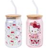 Silver Buffalo Sanrio Hello Kitty and Friends Cinnamoroll Polaroids Glass Jar Tumbler with Bamboo Lid and Glass Straw, 16 Ounces(Hello Kitty Iridescent Glitter (2 Pack))