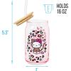 Silver Buffalo Sanrio Hello Kitty and Friends Cinnamoroll Polaroids Glass Jar Tumbler with Bamboo Lid and Glass Straw, 16 Ounces(Hello Kitty Leopard Print (Pink))
