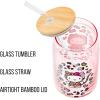 Silver Buffalo Sanrio Hello Kitty and Friends Cinnamoroll Polaroids Glass Jar Tumbler with Bamboo Lid and Glass Straw, 16 Ounces(Hello Kitty Leopard Print (Pink))