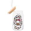 Silver Buffalo Sanrio Hello Kitty and Friends Cinnamoroll Polaroids Glass Jar Tumbler with Bamboo Lid and Glass Straw, 16 Ounces(Hello Kitty Leopard Print)