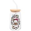 Silver Buffalo Sanrio Hello Kitty and Friends Cinnamoroll Polaroids Glass Jar Tumbler with Bamboo Lid and Glass Straw, 16 Ounces(Hello Kitty Leopard Print)