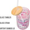 Silver Buffalo Sanrio Hello Kitty and Friends Cinnamoroll Polaroids Glass Jar Tumbler with Bamboo Lid and Glass Straw, 16 Ounces(Hello Kitty Neon Fruit)