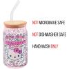 Silver Buffalo Sanrio Hello Kitty and Friends Cinnamoroll Polaroids Glass Jar Tumbler with Bamboo Lid and Glass Straw, 16 Ounces(Hello Kitty Neon Fruit)
