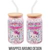 Silver Buffalo Sanrio Hello Kitty and Friends Cinnamoroll Polaroids Glass Jar Tumbler with Bamboo Lid and Glass Straw, 16 Ounces(Hello Kitty Neon Fruit)