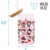 Silver Buffalo Sanrio Hello Kitty and Friends Cinnamoroll Polaroids Glass Jar Tumbler with Bamboo Lid and Glass Straw, 16 Ounces(Hello Kitty Pink Halloween Various Costumes)