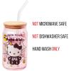 Silver Buffalo Sanrio Hello Kitty and Friends Cinnamoroll Polaroids Glass Jar Tumbler with Bamboo Lid and Glass Straw, 16 Ounces(Hello Kitty Pink Halloween Skeleton)