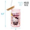 Silver Buffalo Sanrio Hello Kitty and Friends Cinnamoroll Polaroids Glass Jar Tumbler with Bamboo Lid and Glass Straw, 16 Ounces(Hello Kitty Pink Halloween Skeleton)