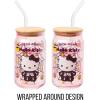 Silver Buffalo Sanrio Hello Kitty and Friends Cinnamoroll Polaroids Glass Jar Tumbler with Bamboo Lid and Glass Straw, 16 Ounces(Hello Kitty Pink Halloween Skeleton)