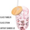 Silver Buffalo Sanrio Hello Kitty and Friends Cinnamoroll Polaroids Glass Jar Tumbler with Bamboo Lid and Glass Straw, 16 Ounces(Hello Kitty Pink Halloween Various Costumes)