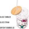 Silver Buffalo Sanrio Hello Kitty and Friends Cinnamoroll Polaroids Glass Jar Tumbler with Bamboo Lid and Glass Straw, 16 Ounces(Hello Kitty Polka Dot)