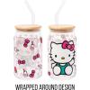 Silver Buffalo Sanrio Hello Kitty and Friends Cinnamoroll Polaroids Glass Jar Tumbler with Bamboo Lid and Glass Straw, 16 Ounces(Hello Kitty Polka Dot)