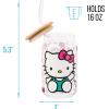 Silver Buffalo Sanrio Hello Kitty and Friends Cinnamoroll Polaroids Glass Jar Tumbler with Bamboo Lid and Glass Straw, 16 Ounces(Hello Kitty Polka Dot)