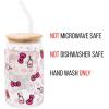 Silver Buffalo Sanrio Hello Kitty and Friends Cinnamoroll Polaroids Glass Jar Tumbler with Bamboo Lid and Glass Straw, 16 Ounces(Hello Kitty Polka Dot)