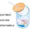 Silver Buffalo Sanrio Hello Kitty and Friends Cinnamoroll Polaroids Glass Jar Tumbler with Bamboo Lid and Glass Straw, 16 Ounces(Hello Kitty Spring Garden Flowers)