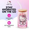 Silver Buffalo Sanrio Hello Kitty and Friends Cinnamoroll Polaroids Glass Jar Tumbler with Bamboo Lid and Glass Straw, 16 Ounces(Hello Kitty Waving)