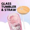 Silver Buffalo Sanrio Hello Kitty and Friends Cinnamoroll Polaroids Glass Jar Tumbler with Bamboo Lid and Glass Straw, 16 Ounces(Hello Kitty Waving)