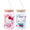 Silver Buffalo Sanrio Hello Kitty and Friends Cinnamoroll Polaroids Glass Jar Tumbler with Bamboo Lid and Glass Straw, 16 Ounces(Hello Kitty and Dear Daniel (2 Pack))