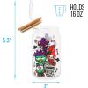 Silver Buffalo Sanrio Hello Kitty and Friends Cinnamoroll Polaroids Glass Jar Tumbler with Bamboo Lid and Glass Straw, 16 Ounces(Hello Kitty and Friends Halloween Costumes)