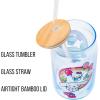 Silver Buffalo Sanrio Hello Kitty and Friends Cinnamoroll Polaroids Glass Jar Tumbler with Bamboo Lid and Glass Straw, 16 Ounces(Hello Kitty and Friends Floating Car)