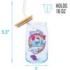 Silver Buffalo Sanrio Hello Kitty and Friends Cinnamoroll Polaroids Glass Jar Tumbler with Bamboo Lid and Glass Straw, 16 Ounces(Hello Kitty and Friends Floating Car)