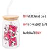 Silver Buffalo Sanrio Hello Kitty and Friends Cinnamoroll Polaroids Glass Jar Tumbler with Bamboo Lid and Glass Straw, 16 Ounces(My Melody Polaroids)