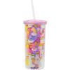 Silver Buffalo Disney Lilo and Stitch Tropical Pattern Plastic Tall Cold Cup with Lid and Straw, 20 Ounces(Care Bears Iridescent)