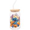 Silver Buffalo Disney Villains Featuring Scar, Maleficent, Ursula, Evil Queen, and Hades Chrome Glass Jar Tumbler with Bamboo Lid and Glass Straw, 16 Ounces(Lilo and Stitch Halloween)