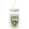 Silver Buffalo Disney Villains Featuring Scar, Maleficent, Ursula, Evil Queen, and Hades Chrome Glass Jar Tumbler with Bamboo Lid and Glass Straw, 16 Ounces(Harry Potter Hufflepuff)