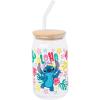 Silver Buffalo Disney Villains Featuring Scar, Maleficent, Ursula, Evil Queen, and Hades Chrome Glass Jar Tumbler with Bamboo Lid and Glass Straw, 16 Ounces(Lilo and Stitch Aloha)