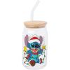 Silver Buffalo Disney Villains Featuring Scar, Maleficent, Ursula, Evil Queen, and Hades Chrome Glass Jar Tumbler with Bamboo Lid and Glass Straw, 16 Ounces(Lilo and Stitch Christmas Jingle All The Way)