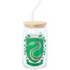 Silver Buffalo Disney Villains Featuring Scar, Maleficent, Ursula, Evil Queen, and Hades Chrome Glass Jar Tumbler with Bamboo Lid and Glass Straw, 16 Ounces(Harry Potter Slytherin)