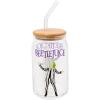 Silver Buffalo Disney Villains Featuring Scar, Maleficent, Ursula, Evil Queen, and Hades Chrome Glass Jar Tumbler with Bamboo Lid and Glass Straw, 16 Ounces(Beetlejuice)