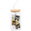 Silver Buffalo Sanrio Hello Kitty and Friends Cinnamoroll Polaroids Glass Jar Tumbler with Bamboo Lid and Glass Straw, 16 Ounces(Badtz-Maru Polaroids)