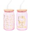 Silver Buffalo Sanrio Hello Kitty and Friends Cinnamoroll Polaroids Glass Jar Tumbler with Bamboo Lid and Glass Straw, 16 Ounces(Golden Hello Kitty (2 Pack))