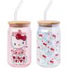 Silver Buffalo Sanrio Hello Kitty and Friends Cinnamoroll Polaroids Glass Jar Tumbler with Bamboo Lid and Glass Straw, 16 Ounces(Hello Kitty Iridescent Glitter (2 Pack))