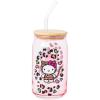 Silver Buffalo Sanrio Hello Kitty and Friends Cinnamoroll Polaroids Glass Jar Tumbler with Bamboo Lid and Glass Straw, 16 Ounces(Hello Kitty Leopard Print (Pink))