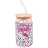 Silver Buffalo Sanrio Hello Kitty and Friends Cinnamoroll Polaroids Glass Jar Tumbler with Bamboo Lid and Glass Straw, 16 Ounces(Hello Kitty Neon Fruit)