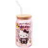 Silver Buffalo Sanrio Hello Kitty and Friends Cinnamoroll Polaroids Glass Jar Tumbler with Bamboo Lid and Glass Straw, 16 Ounces(Hello Kitty Pink Halloween Skeleton)
