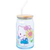 Silver Buffalo Sanrio Hello Kitty and Friends Cinnamoroll Polaroids Glass Jar Tumbler with Bamboo Lid and Glass Straw, 16 Ounces(Hello Kitty Spring Garden Flowers)