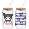 Silver Buffalo Sanrio Hello Kitty and Friends Cinnamoroll Polaroids Glass Jar Tumbler with Bamboo Lid and Glass Straw, 16 Ounces(Kuromi (2 Pack))
