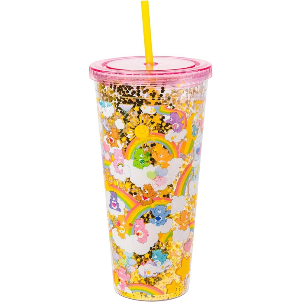 imageSilver Buffalo Care Bears Rainbow Stars Gold Confetti Cold Cup Featuring Funshine Grumpy Good Luck Bedtime Cheer and Tenderheart Bears 32 OuncesCare Bears Rainbow Stars