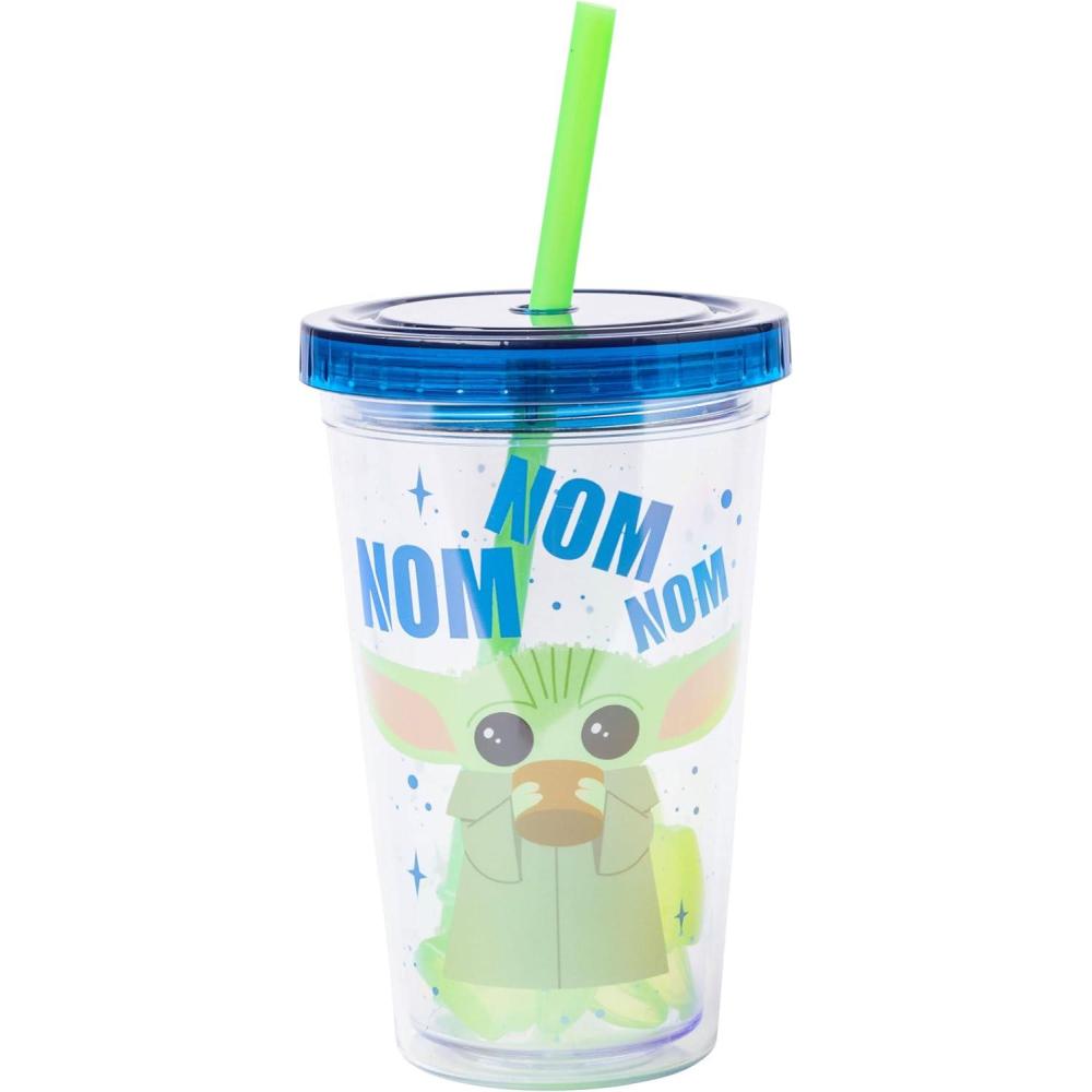 imageSilver Buffalo Care Bears Rainbow Stars Gold Confetti Cold Cup Featuring Funshine Grumpy Good Luck Bedtime Cheer and Tenderheart Bears 32 OuncesYoda Nom
