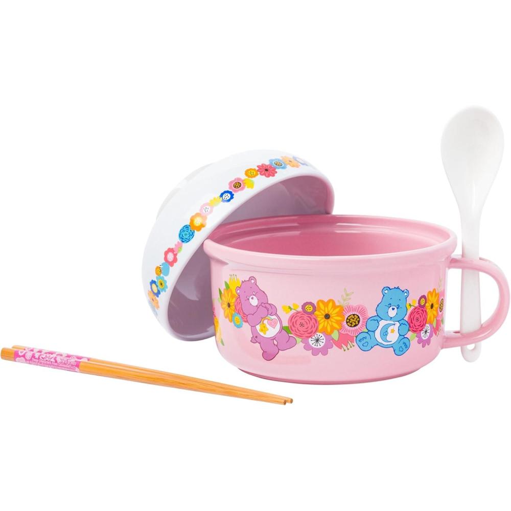 imageSilver Buffalo Care Bears Soup Mug and Bowl Lid with Spoon and Chopsticks Featuring Bedtime Bear Best Friend Bear Wish Bear and Cheer Bear 13 Ounce Bowl Lid and 22 Ounce Mug