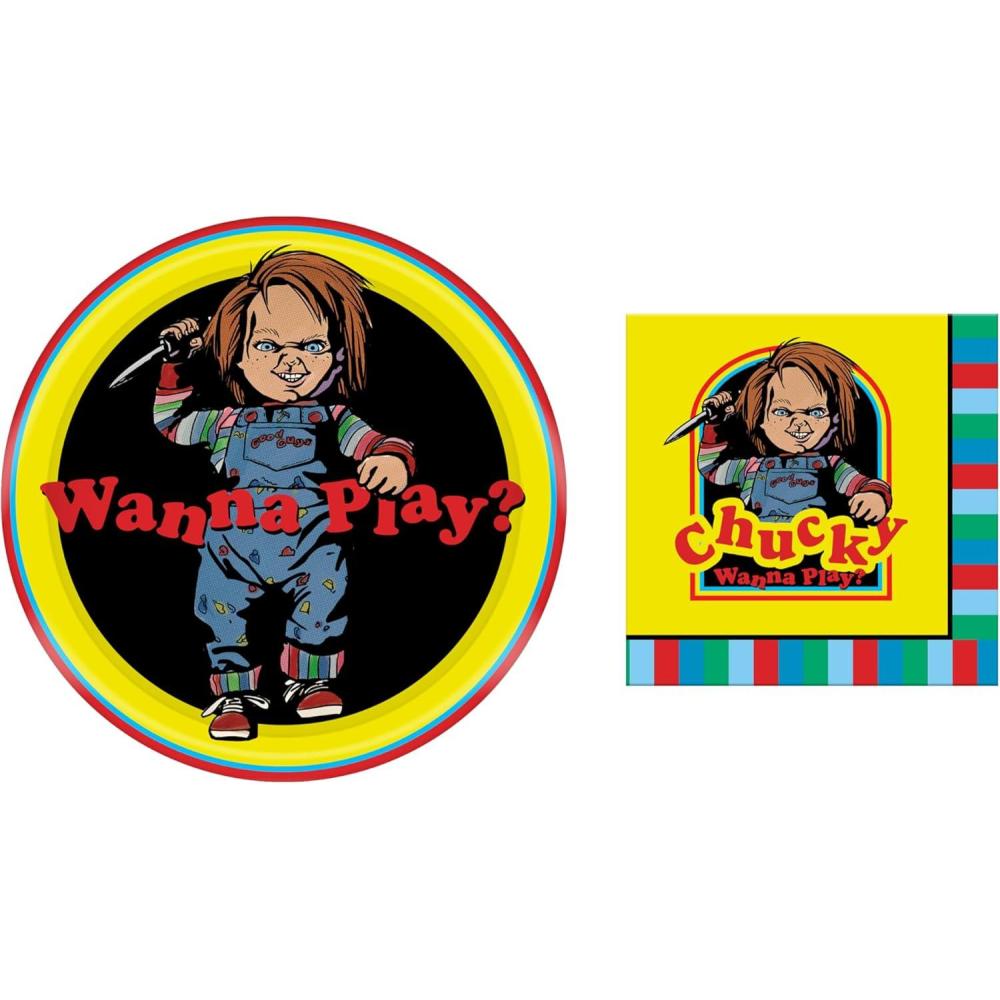 imageSilver Buffalo Chucky Wanna Play Napkin and Paper Plate Party Pack 32 Count