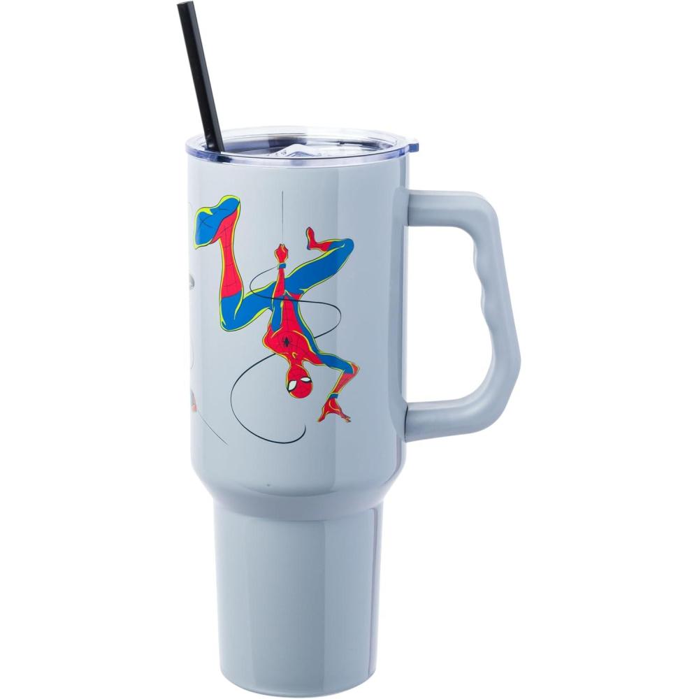 imageSilver Buffalo Chucky Wanna Play Stainless Steel Tumbler with Handle and Straw Fits in Standard Cup Holder 40 OuncesInto the SpiderVerse