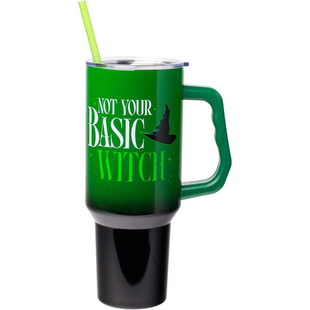 imageSilver Buffalo Chucky Wanna Play Stainless Steel Tumbler with Handle and Straw Fits in Standard Cup Holder 40 OuncesWicked Elphaba Not Your Basic Witch