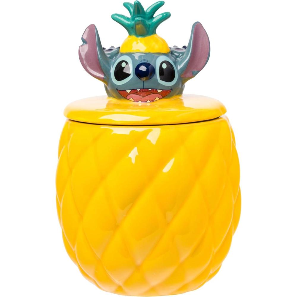 imageSilver Buffalo Disney Alice in Wonderland Flowers and Mushrooms Glass Cookie Snack Candy Jar with Lid SmallLilo and Stitch Pineapple Ceramic Sculpted